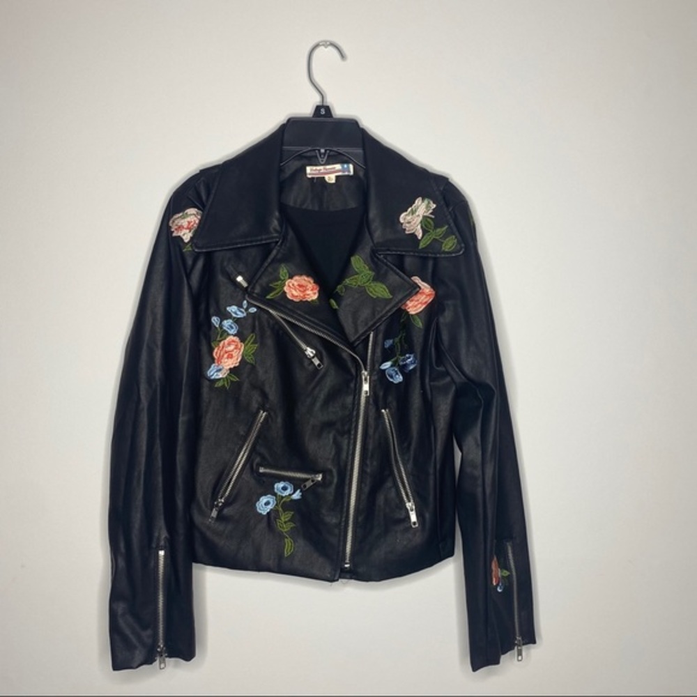 [Vintage Havana] Faux Leather Floral Jacket